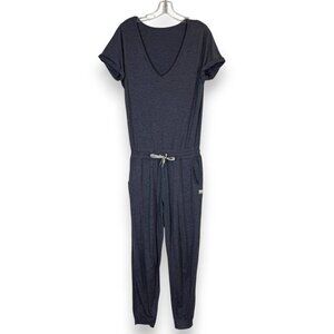 Vuori All Day Performance Jumpsuit Short Sleeve V Neck Gray One Piece Small